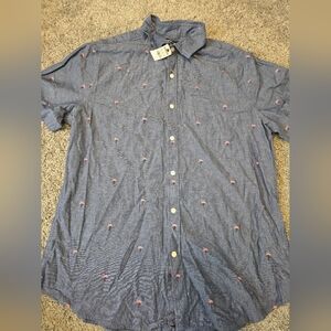 NWT Men's Express Blue Flamingo Casual Button Down Shirt